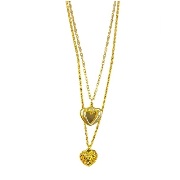 Jewelry - Two Gold Toned Necklaces With Heart Pendants